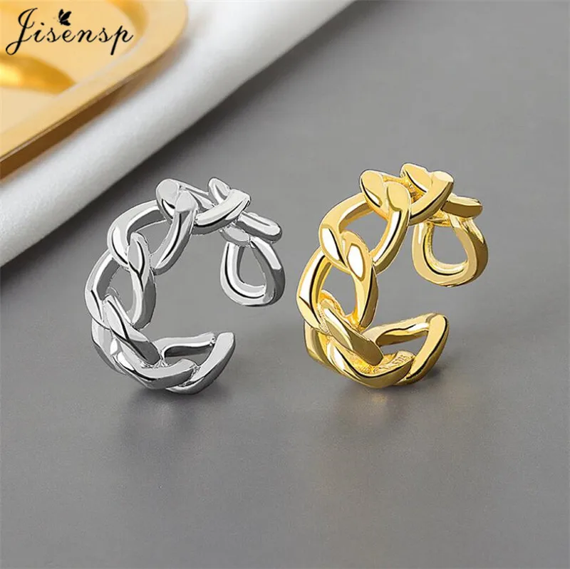 Anello a catena grosso Color argento Punk anello a maglie dorate cornetti intrecciati anelli geometrici per donna anelli aperti Vintage regolabili 2021