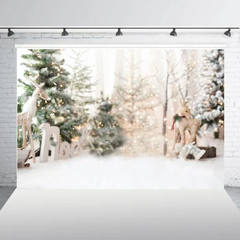 

Christmas Backdrop Glitter Xmas rustic white snow pine tree elk Photo Background for kids family portrait photo Studio Prop