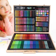 251 шт акварельные ручки цветные карандаши набор цветных мелков художественные инструменты для рисования с деревянной коробкой цветные карандаши для детей
