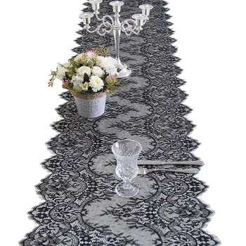

10 Packs Black Table Flag Lace Table Runner 40 x 300Cm for Rustic Wedding/Thanksgiving/Baby & Bridal Shower Party Decor