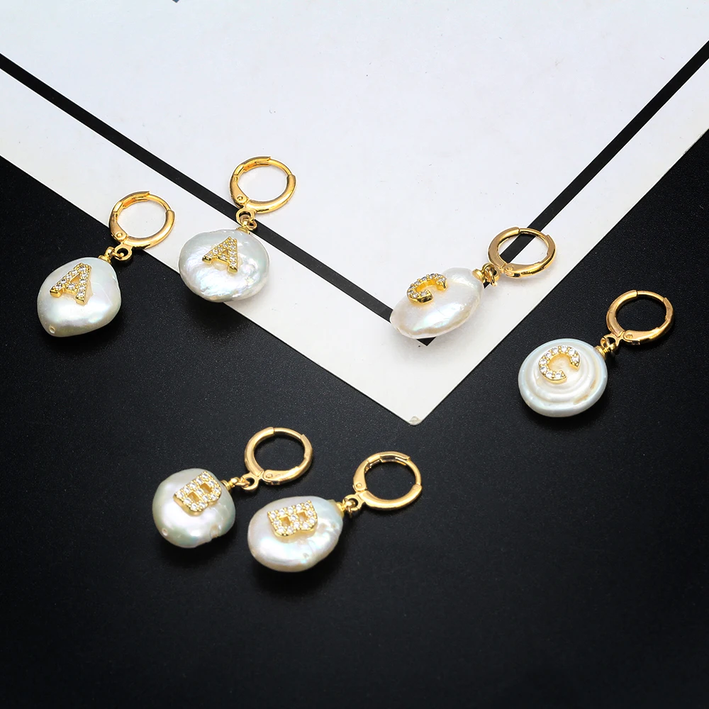 

Wish Card Women Pearl Drop Earrings Elegant Gold Color 26 Letters Micro Paved Dangle Earrings Fashion Jewelry Girls Gift EY6468
