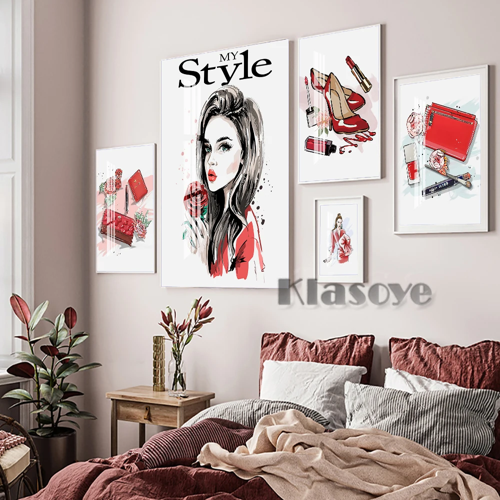 

Stylish Women Portrait Watercolor Poster Fashion Element Illustration Art Prints Wall Stickers Modern Minimalist Home Decor Gift