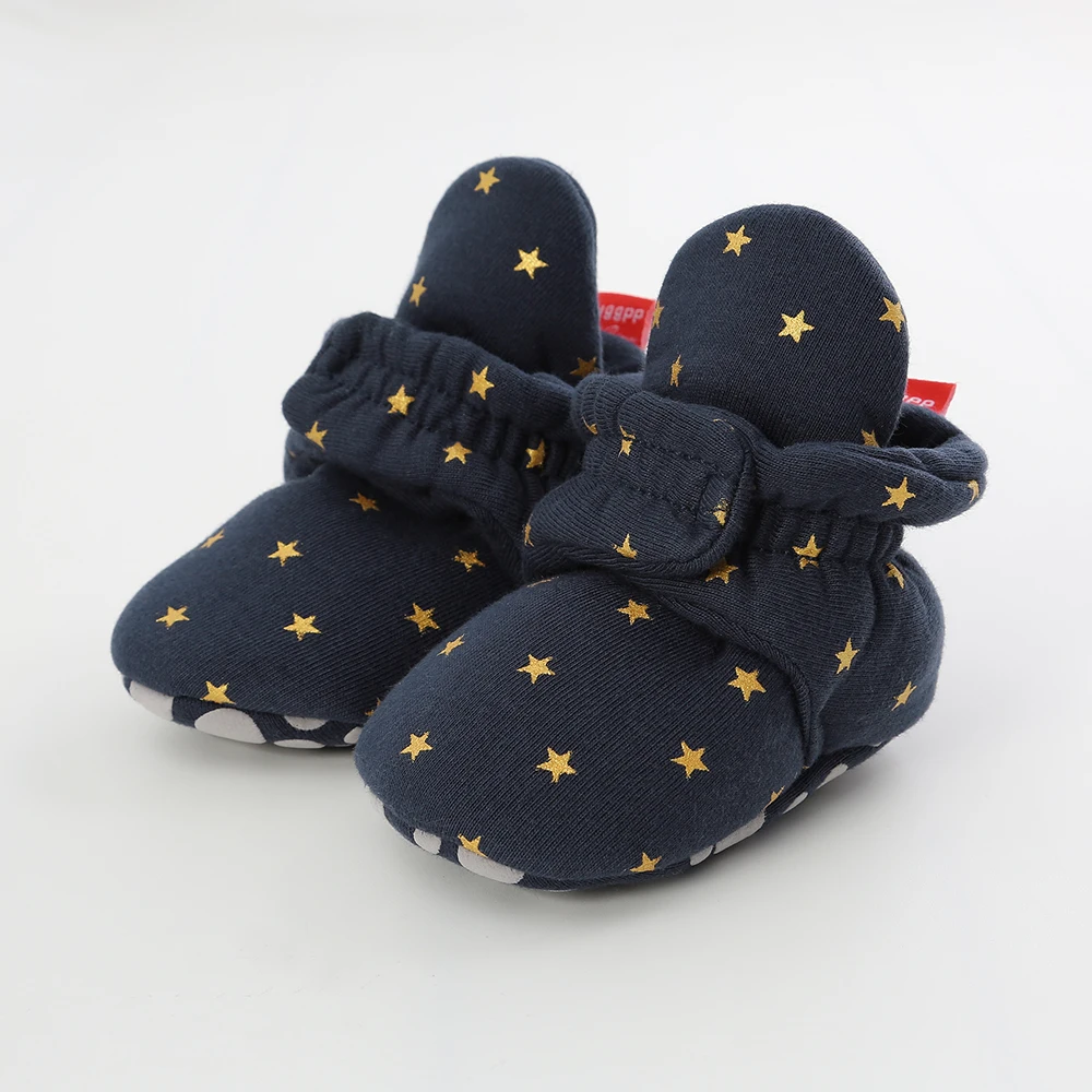 Dark Blue Star Носки для новорожденных; обувь для мальчиков и девочек; обувь для малышей; мягкие зимние теплые ботинки из хлопка - Цвет: Dark Blue Star