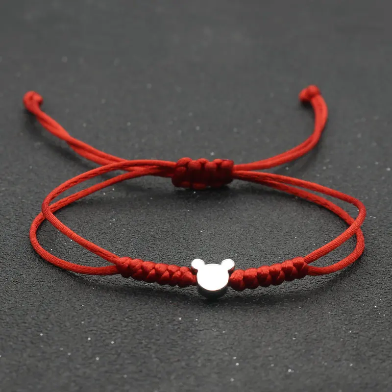 Cute Bear Head Charm Bracelets for Women Lucky Red String Braided Adjustable Couple Bracelet Men Woman Friendship Jewelry