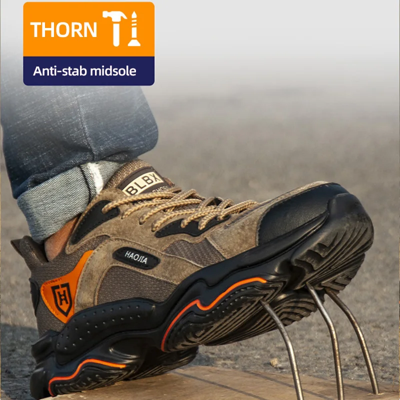 AtreGo zapatos de seguridad de cuero para hombre, calzado de senderismo con  punta de acero, reflectantes, antiperforación, botas de trabajo  indestructibles ligeras|Botas de seguridad y de trabajo| - AliExpress