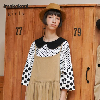 

Imakokoni black and white polka dot tops original women's spring and summer short-sleeved simple pullover t-shirt 192580