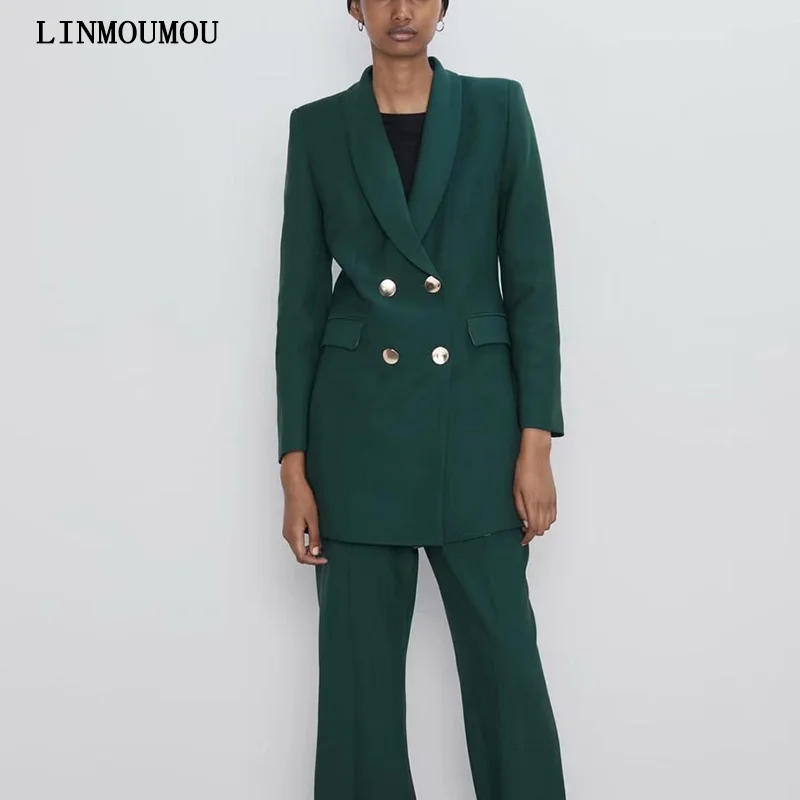 

Office Women's Blazer Autumn Solid Color Long Sleeve Double Breasted Jacket Slim Elegant Long Blazer