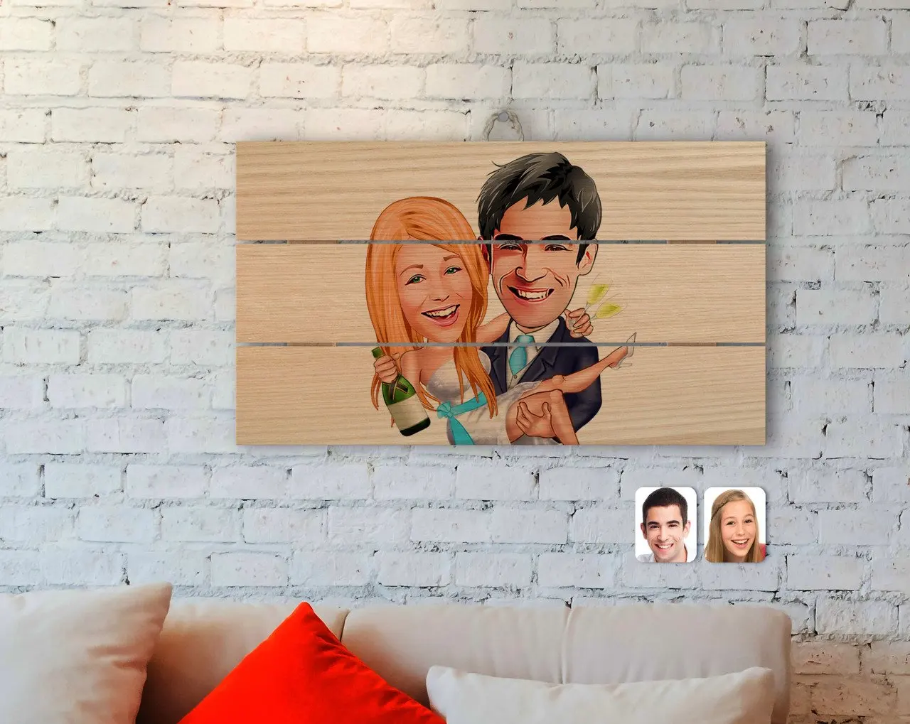 Personalized Maried Caricature Of Authentic Wooden Pallet Tablo-4 Personalized Maried Caricature Of Authentic Wooden Pallet Tablo-4