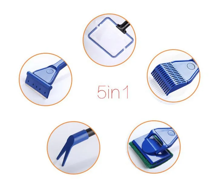 

Fish Tank Brush Fish Tank Glass Wiper 5-in-1 Cleaning Tool Aquarium Fish Tank Long Handle Cleaning Brush Fish Dredge