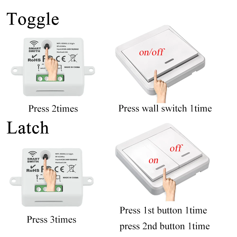 WiFi Smart Home Light Switch 220V Tuya Remote Control Timer Relay Module 433MHz Wireless Push Button Switch For Socket,LED ONOFF