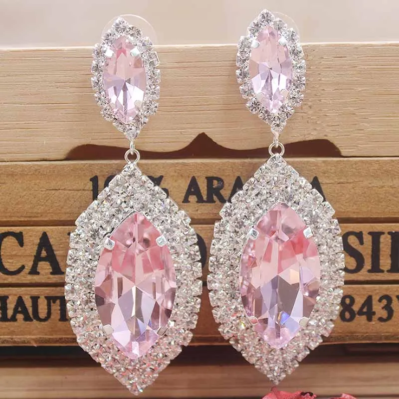

Zerong large rhinestone dangling earring Luxury jewelry drop colorful earring with big glass stone gold/silver wedding earring