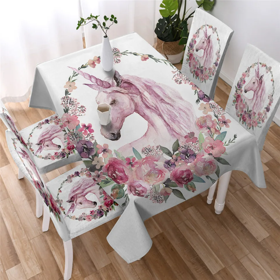 BeddingOutlet скатерть с единорогом и цветочным рисунком, прямоугольная скатерть для столовой, банкета, свадьбы, белая скатерть