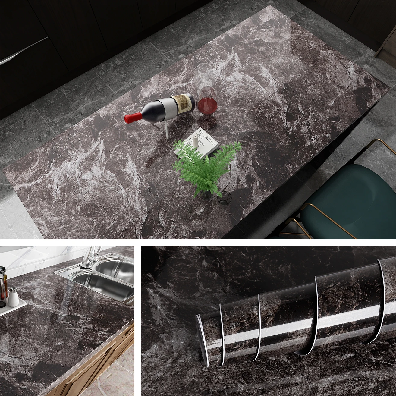 1M/2m Marble Waterproof Countertop Wall Stickers Vinyl Self Adhesive Wallpapers Decorative Film Kitchen Cabinets Contact Paper