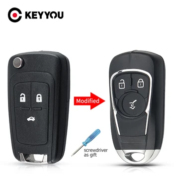

KEYYOU Flip Key Shell For Opel Insignia Astra J Zafira HU100 For Chevrolet Cruze Car Modified Remote Replacement 3 Buttons Key