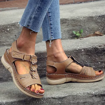 

Woman Sandals Women Appliques Wedges Ladies Hook Loop Platform Beach Shoes Women's Comfortable Walking Female Footwear Plus Size