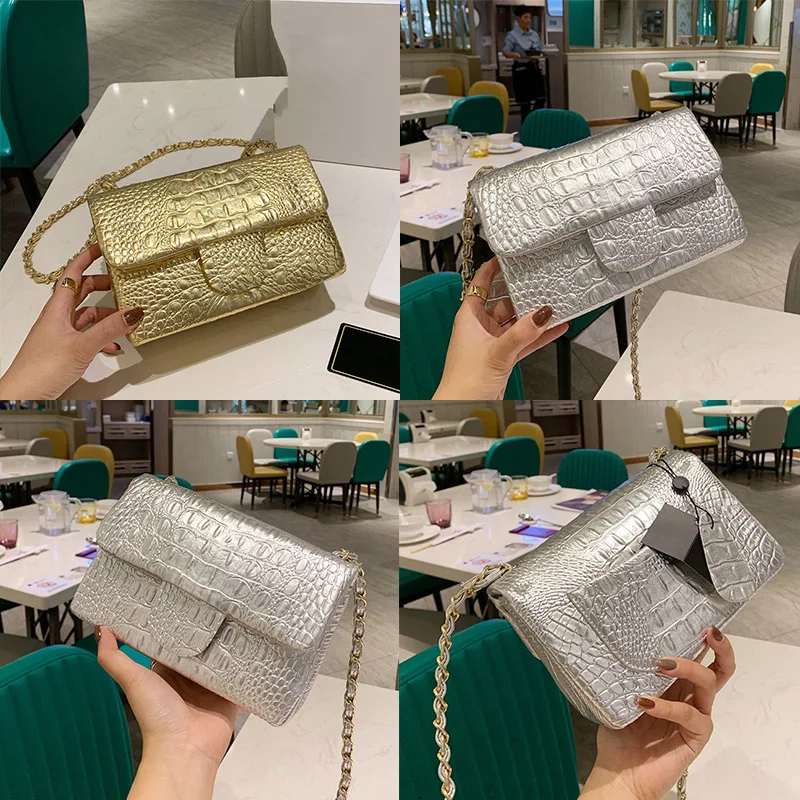 

Designer 2019 Original Luxury Bag Genuine Leather Crocodile Messenger Chain Bags Brand Shoulder Crossbody Women Bags Gold Clutch