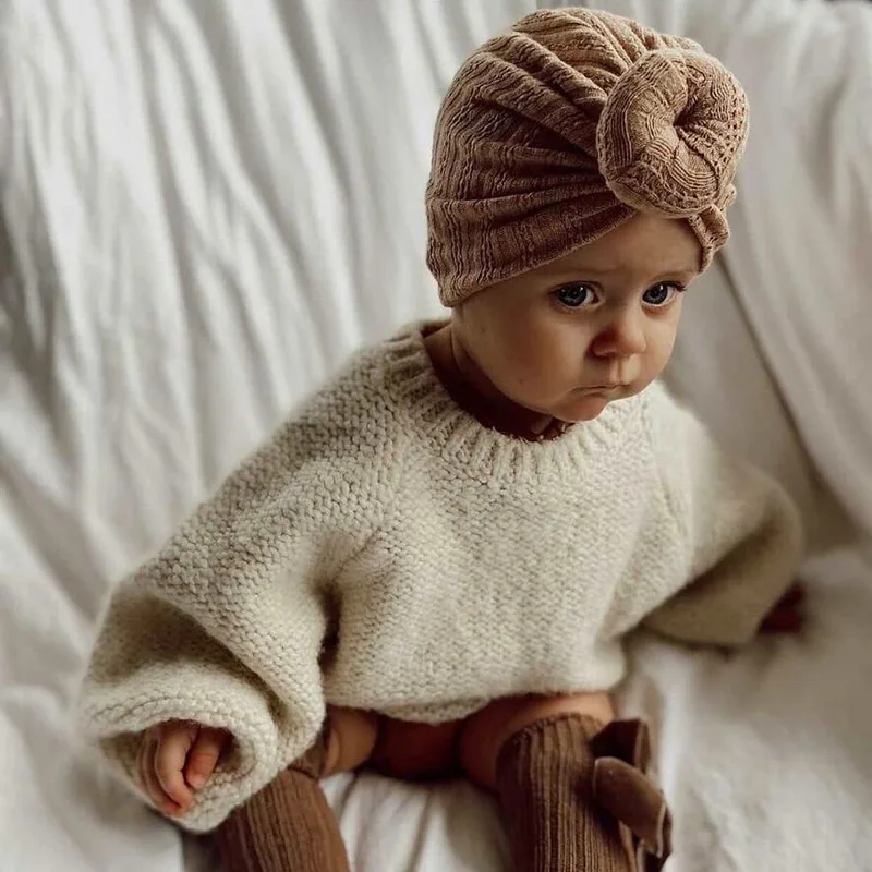 Tanio Jednokolorowe wiązane czapka dla dziewczynek duża kokardka Turban niemowlę