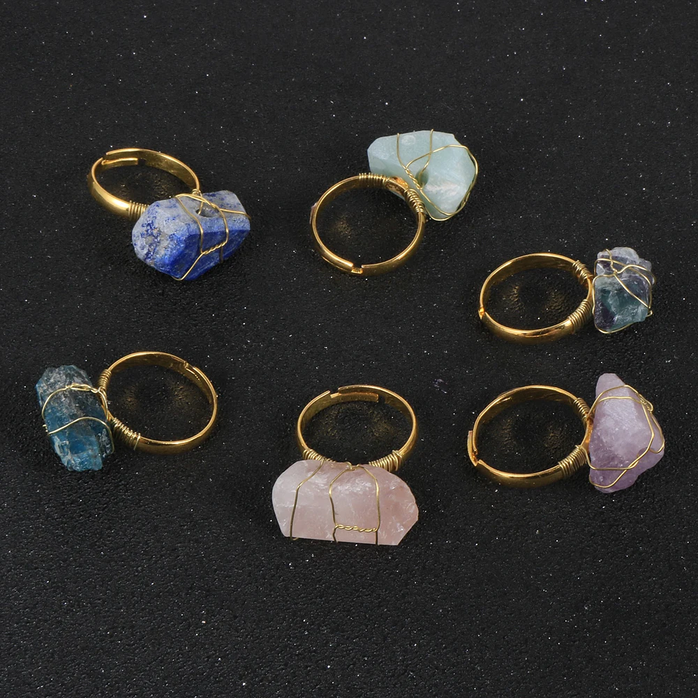 Handmade Wire Wrap Original Natural Stone Crystal Lapis Lazuli Gold Adjustable Rings 2020 Women Accessories BOHO Jewelry Sale | Украшения и