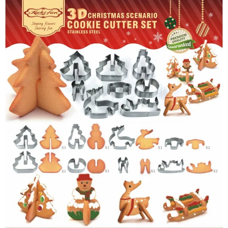 8-piece/Set 3D Stainless Steel Biscuit Moulds Sugar-turning Christmas Snowman Tree Elk Shape Cake Chocolate DIY Baking Tools |