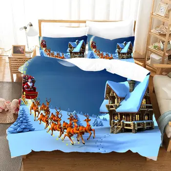 

Blue 220×240 Duvet Cover Set With Pillowcase,228×228 Quilt Cover,3D Printing Santa Claus Pattern Blanket Cover King Size