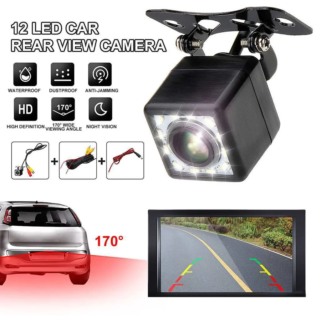

Car Rear View Camera Universal 12 LED Night Vision Backup Parking Reverse Camera Waterproof 170 Wide Angle HD Color Image