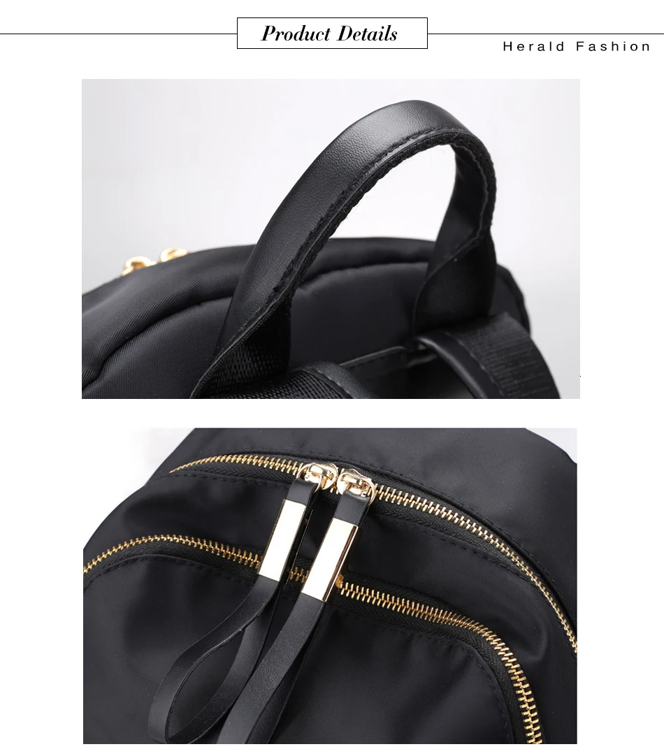Herald Модный черный рюкзак, женские водонепроницаемые нейлоновые школьные сумки для девочек-подростков, высокое качество, модная дорожная сумка