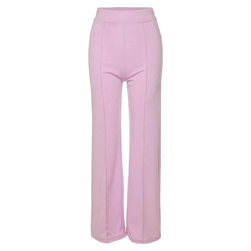 

High Quality Pure Color Simple High Waist Straight Pants Women Casual Street Elegant Office Ladies Elastic Pants 2020 Women