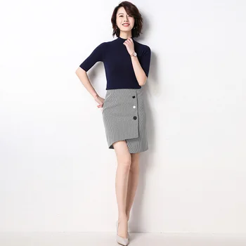 

New Short Sleeve Sweater Female 2019 New Style round-Neck Slim-Fit Cashmere Sweater Solid Color