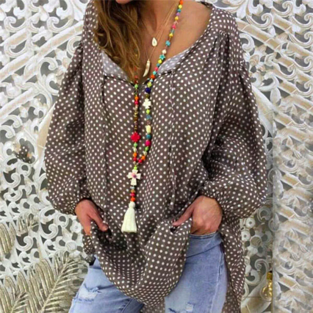 

Feitong Plus Size Blouse Women Long Sleeve Dot Casual Tops Shirt Loose Top Blouse blusas shirt рубашка женская