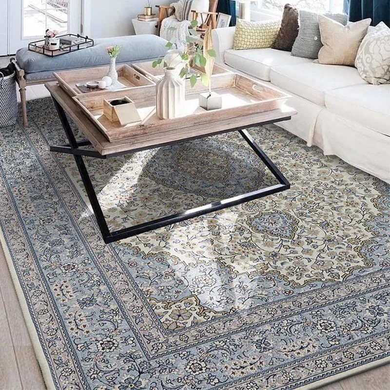 Blue Chenille Carpet American Style Rugs for Living Room Bedroom Vintage  Persian Carpets Retro Study Floor Mat Large Soft Rug - AliExpress