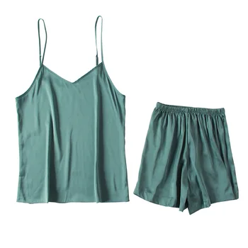 

Summer Thin Ice Silk Women 2PCS Pajamas Set Sleepwear Sexy Sleeveless Short Sleep Set Nightwear Casual Silky Satin Homewear