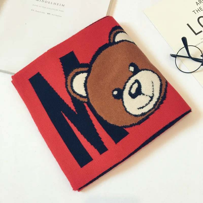 Корейская мода мультяшный медведь шарф с медвежонком дикие буквы двойной вязаный шерстяной детский длинный шарф нагрудник