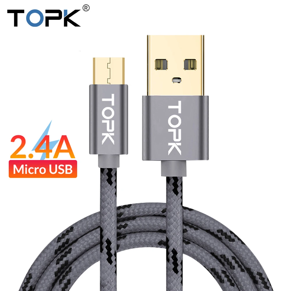 TOPK Micro USB кабель 2.4A Быстрый кабель синхронизации данных и зарядки для samsung huawei Xiaomi LG Andriod Microusb Кабели для мобильных телефонов