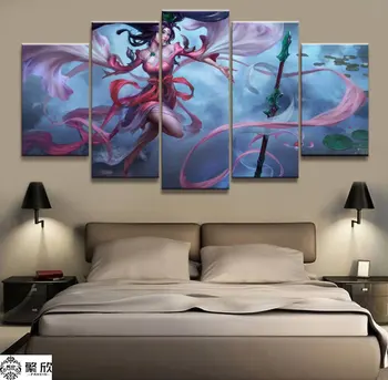 

5 Panel LOL League of Legends Janna Game Canvas Printed Painting For Living Room Wall Art Decor HD Picture Artworks Poster