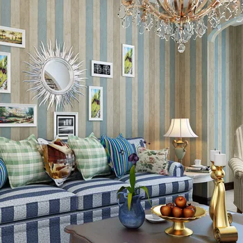 

Blue Mediterranean stripe self adhesive wallpaper furniture renovation sticker home decoration wood grain wallpaper Y118