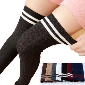 

2020 new Women Twist Vertical Stripes High Tube Socks Spring Compression Socks Cotton Slim Over Knee Socks Pile Heap Socks