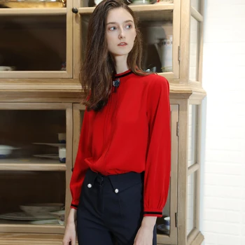 

Women 2020 Spring New Model Chiffon Shirt Women's Western Style Small Shirt Elegant Slimming Long-Sleeved Upper Garment