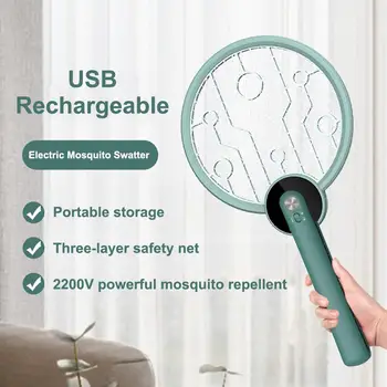 

3500V Electric Insect Racket Swatter Zapper USB 1200mAh Rechargeable Mosquito Swatter Kill Fly 3 Network Bug Zapper Killer Trap