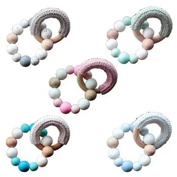 

Baby Teether Bracelet Beech Wooden Teething Beads Infants Silicone Molar Toy