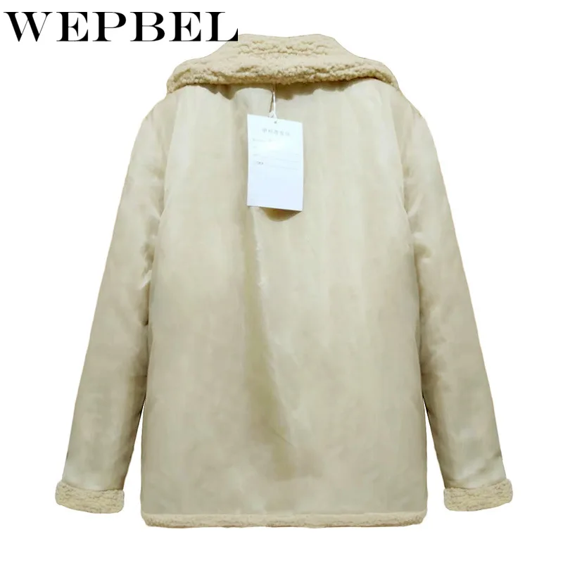 WEPBEL Women's Wool Cardigan Sweater Women's Fashion Thick Warm Sweater Turn Down Collar Plush Long Jacket Coat