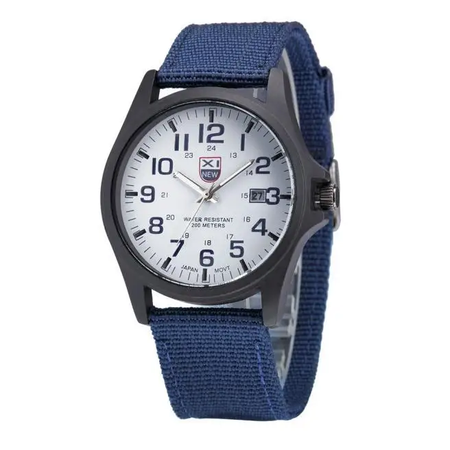 Мужские армейские часы военные мужские кварцевые часы montre homme тканевый ремешок повседневные мужские спортивные наручные часы erkek kol saati часы - Цвет: Blue-White