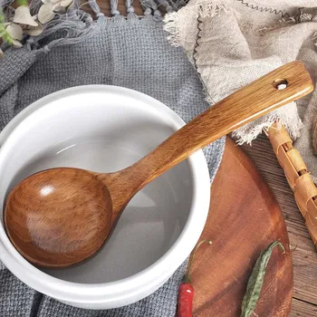 

1PC Kitchen Long Handle Wooden Spoon Dessert Rice Soup Spoon Teaspoon Cooking Spoons Wood Spoon Kitchen Accessories Home Gadgets