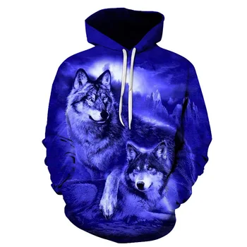 

European And American New Style Couple's 3d Wolf Digital Printing Baseball Uniform With Cap Autumn And Winter Men's Hoodie