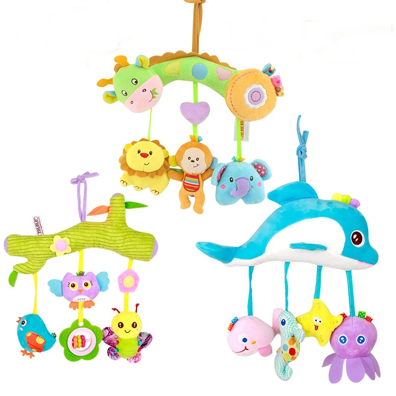 New Baby Rattles Mobile Giraffe Cartoon Bed Stroller Hanging Dolls Infant Squeaky Grab Ability Training Toddler Toys погремушки |