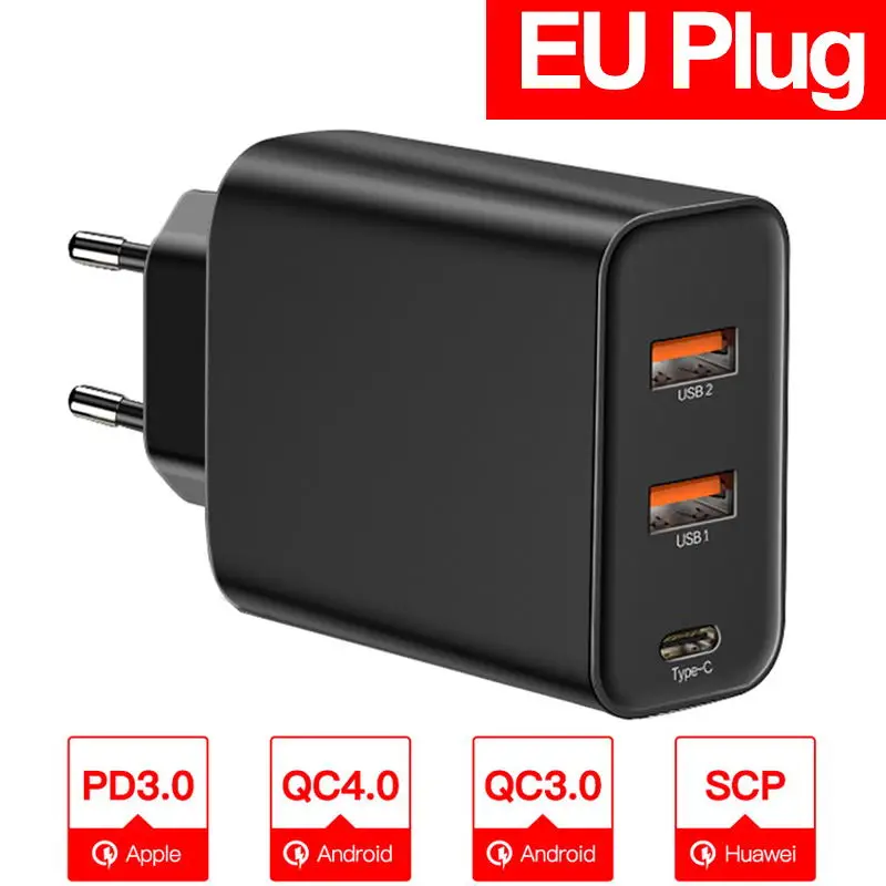 Black EU Plug Baseus 60 Вт Быстрая зарядка 4,0 3,0 Мульти USB зарядное устройство для iPhone samsung iPad Pro Macbook SCP QC4.0 QC3.0 QC type C PD быстрое зарядное устройство - Тип штекера: Black EU Plug
