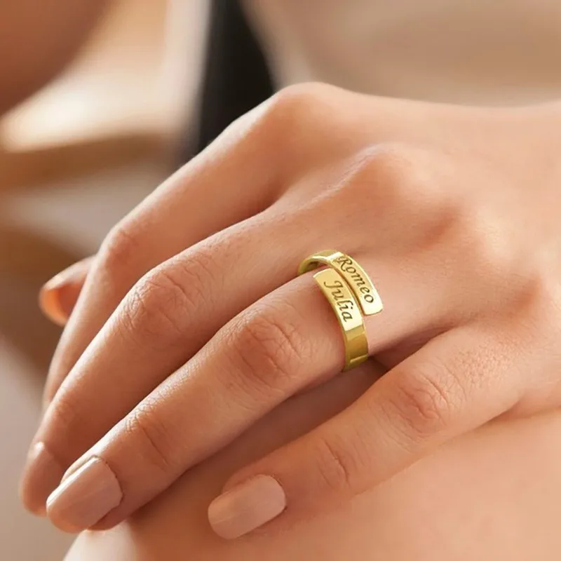 

Rose Gold Custom Ring For Women Two Name Stamped Hug Warp Jewelry Personalized Gift