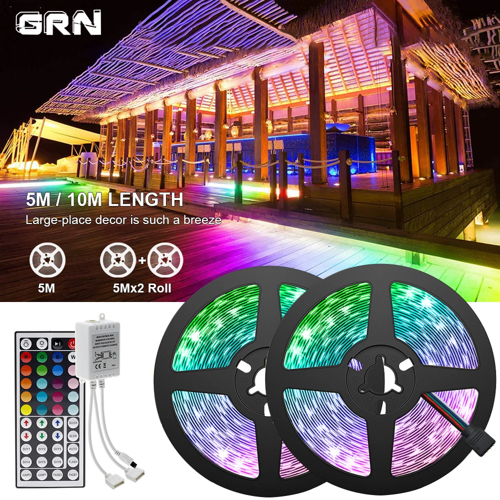 

Светодиодная лента с ИК-контроллером, гибкая лента 5050 RGB, 60 светодиодов/м, 12 в пост. Тока, 5 м, 10 м