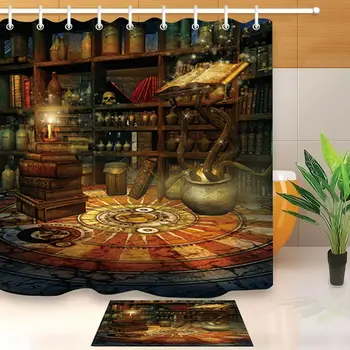 

Waterproof Fabric Frankenstein Laboratory Shower Curtain Set Halloween Bathroom