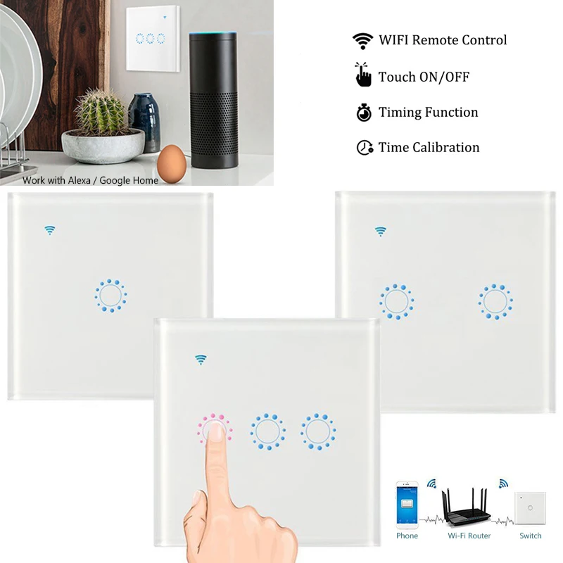 

1/2/3 Gang Touch Switch Smart Light Switch Panel Wall interruptor wifi light switch US/EU Standard Work with Alexa Google Home