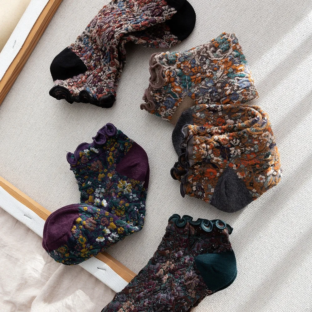 Description Picture 4 of itemFashion Print Cotton Woman Socks Summer Harajuku Retro Short Socks Korean Japanese Style Kawaii Cute Low Cut Ankle Sock Slippers